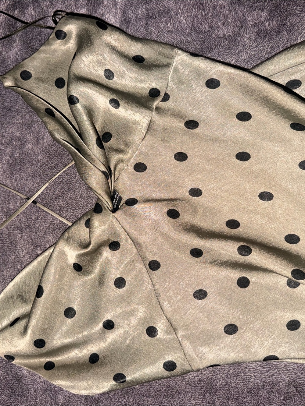 Zara Polka Dot Satin dress Olive with Black Dots